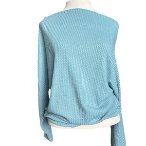Eesome Light Blue Waffle Knit Long Sleeve Top